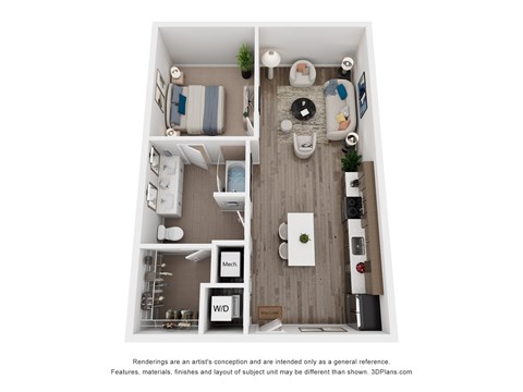 Floor plan for 1 bed, 1 bath, 765 sqft